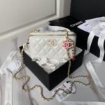 Chanel AP3940 Lambskin Cosmetic Bag Shiny Lambskin Enamel & Gold Metal White
