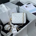 Chanel 23C AS1786 Mini Square Pearl Embossed Flap Bag Antique Gold Hardware White - Image 2