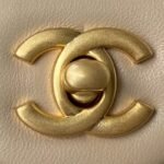 Chanel 23C AS1786 Mini Square Pearl Embossed Flap Bag Antique Gold Hardware Apricot - Image 3