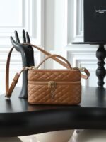 Saint Laurent Mini Gaby Vanity Quilted Leather Bag Brown