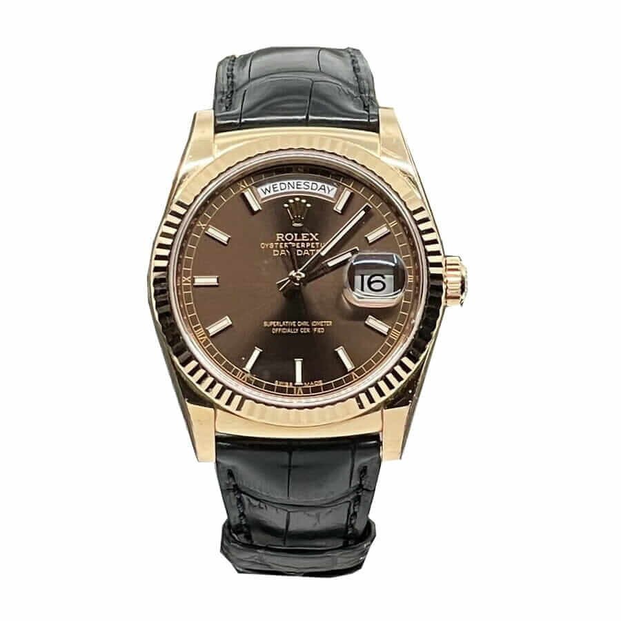Rolex-Day-Date-118-139-Brown-Dial-black-Leather-.jpg Rolex Day-Date 128238 "Black Leather" Super Accurate Clone - Image 1