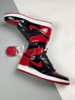 AJ Jordan 1 High OG Bred Patent Black/White-Varsity Red 555088-063 - Premium Quality Streetwear Sneaker - Image 4