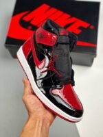 AJ Jordan 1 High OG Bred Patent Black/White-Varsity Red 555088-063 - Premium Quality Streetwear Sneaker