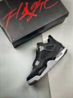 AJ Jordan 4 Black Canvas Black/Light Steel Grey-White-Fire Red DH7138-006 - Premium Quality Streetwear Sneaker - Image 3