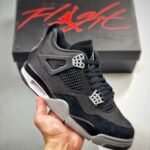 AJ Jordan 4 Black Canvas Black/Light Steel Grey-White-Fire Red DH7138-006 - Premium Quality Streetwear Sneaker