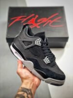 AJ Jordan 4 Black Canvas Black/Light Steel Grey-White-Fire Red DH7138-006 - Premium Quality Streetwear Sneaker