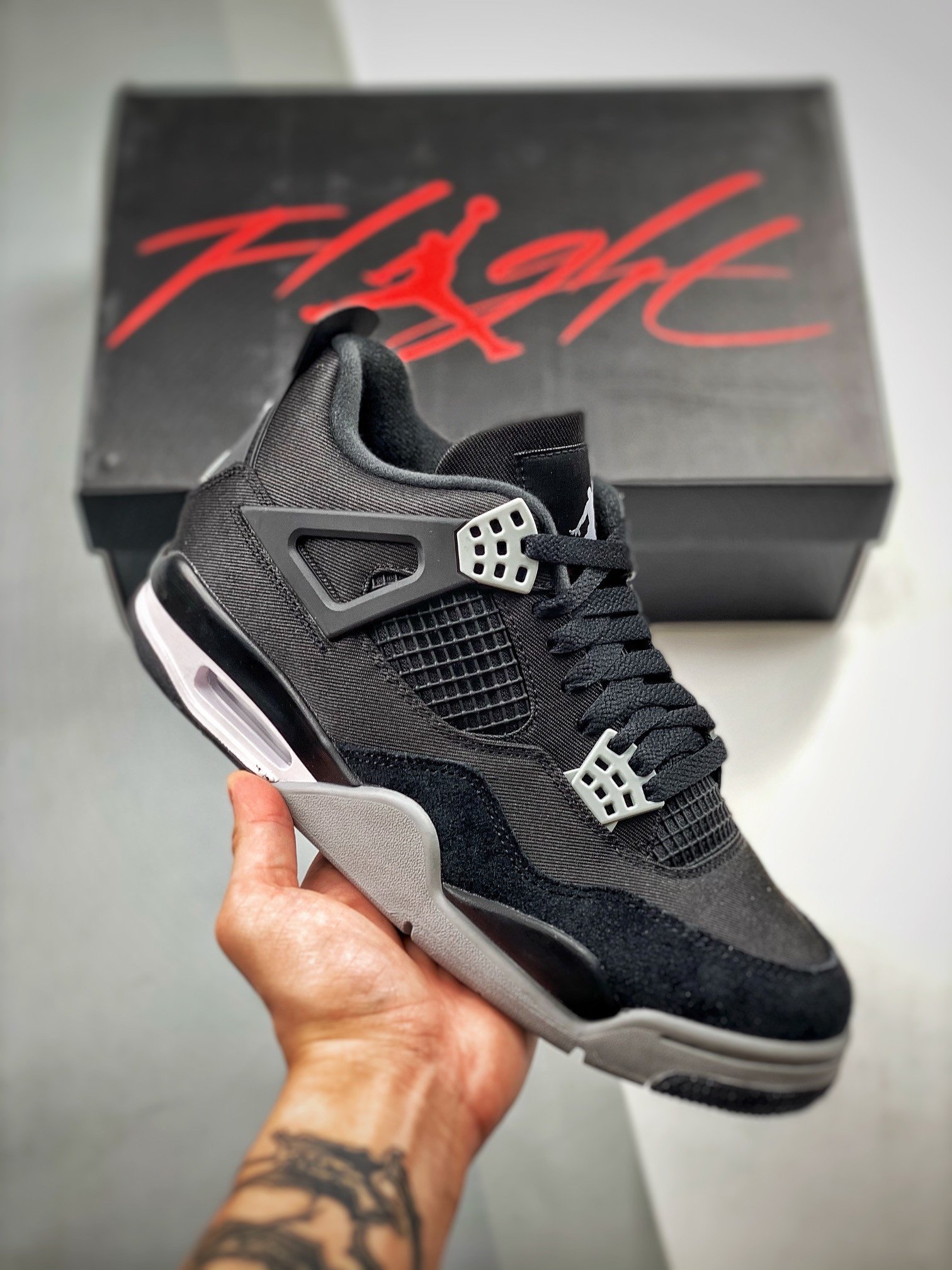 air-jordan-4-black-canvas-blacklight-steel-grey-white-fire-red-dh7138-006-c4cyj.jpg AJ Jordan 4 Black Canvas Black/Light Steel Grey-White-Fire Red DH7138-006 - Premium Quality Streetwear Sneaker - Image 1
