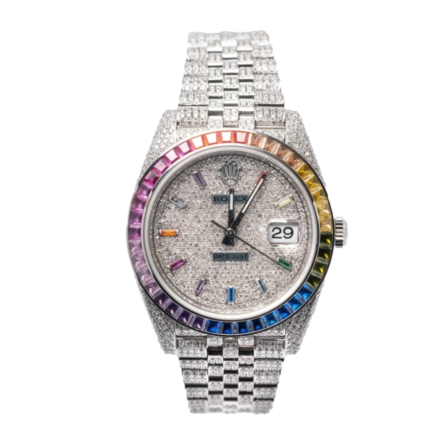rolex-datejust-iced-out-rainbow-replica-1.webp Rolex Datejust 126300 "Iced Out Rainbow" True Clone 1:1 - Image 1