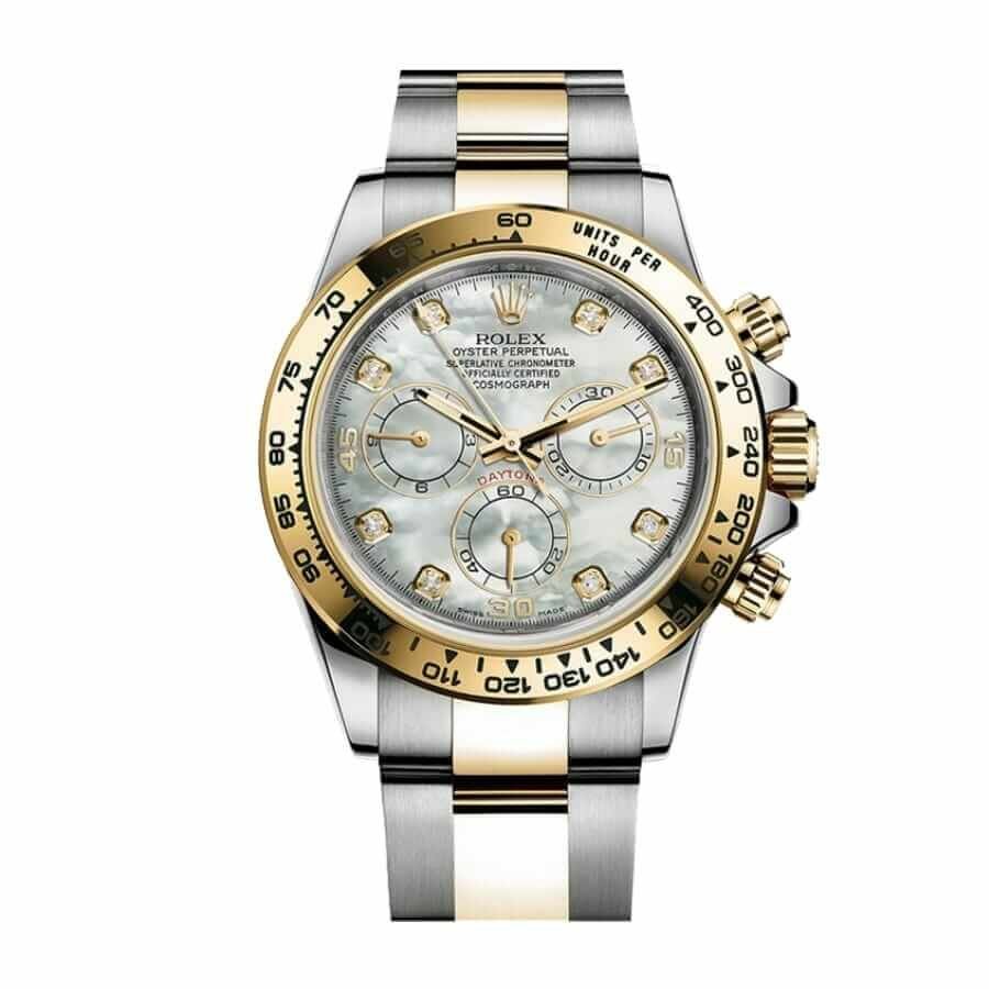 rolex-daytona-116523-mother-of-pearl-diamond-dial-two-tone.jpg Rolex Daytona 116500LN "Mother of Pearl" Premium Clone Replica - Image 1